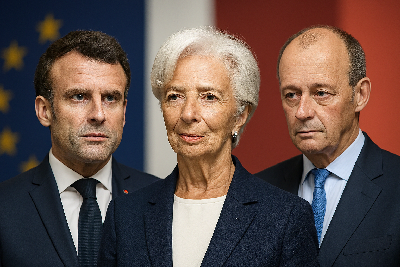 مرتس (صدراعظم آلمان)، لاگارد (رئيس بانک مرکزی اروپا)، مکرون (رئيس جمهور فرانسه)