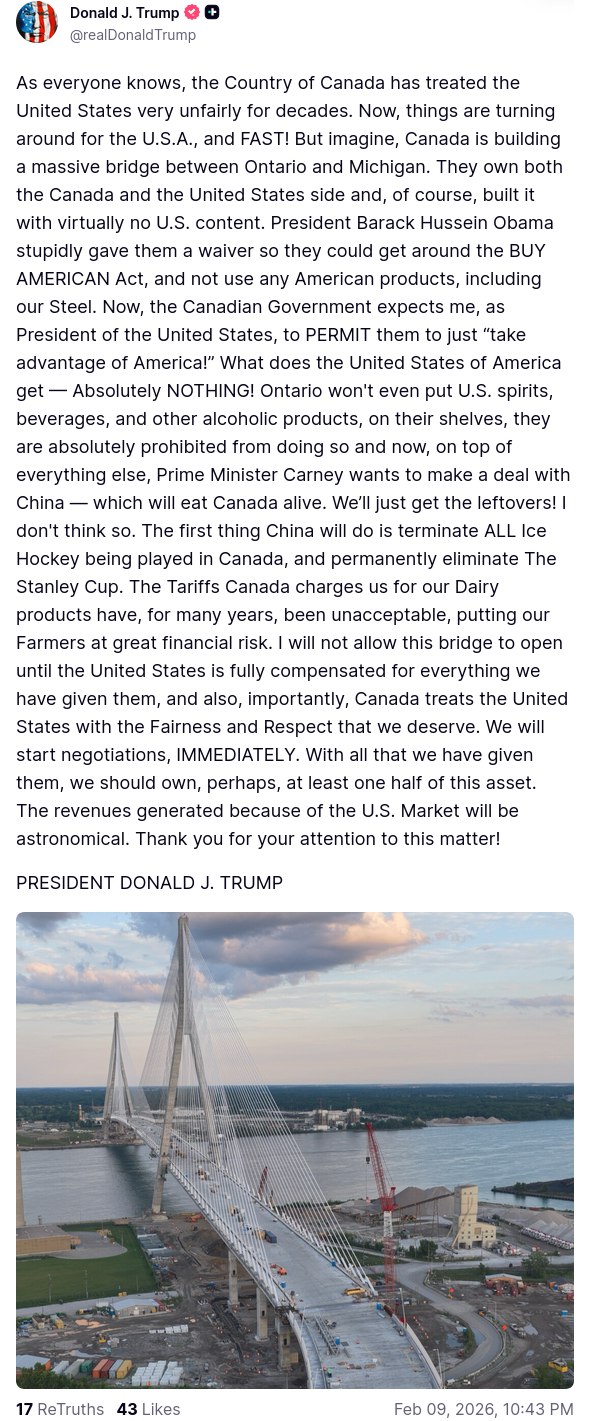 پیام ترامپ در شبکه اجتماعی خودش در مورد کانادا